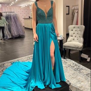 Sherri Hill Couture Gown, Pageant Gown, A-line Gown, Leg Slit, Silk Dress, Prom